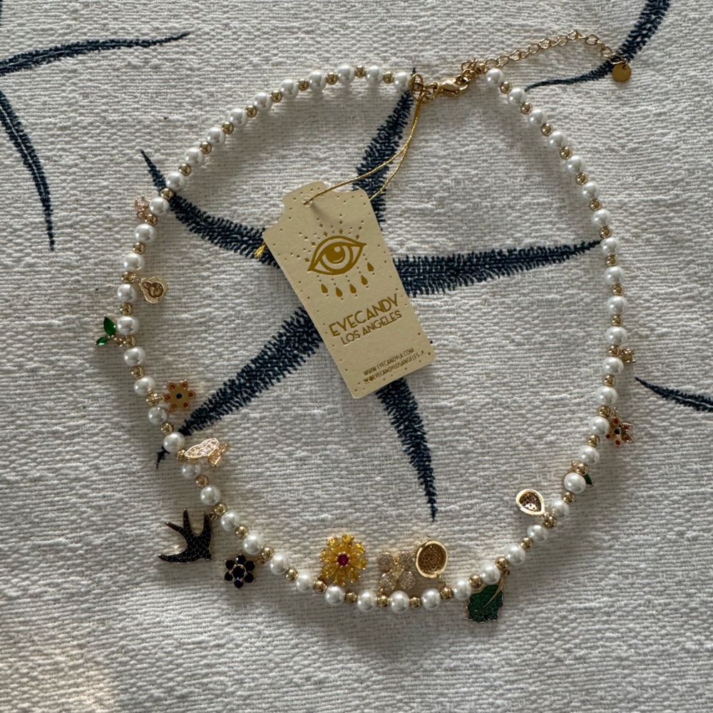 Eye Candy Pearl Necklace with Colorful Charms